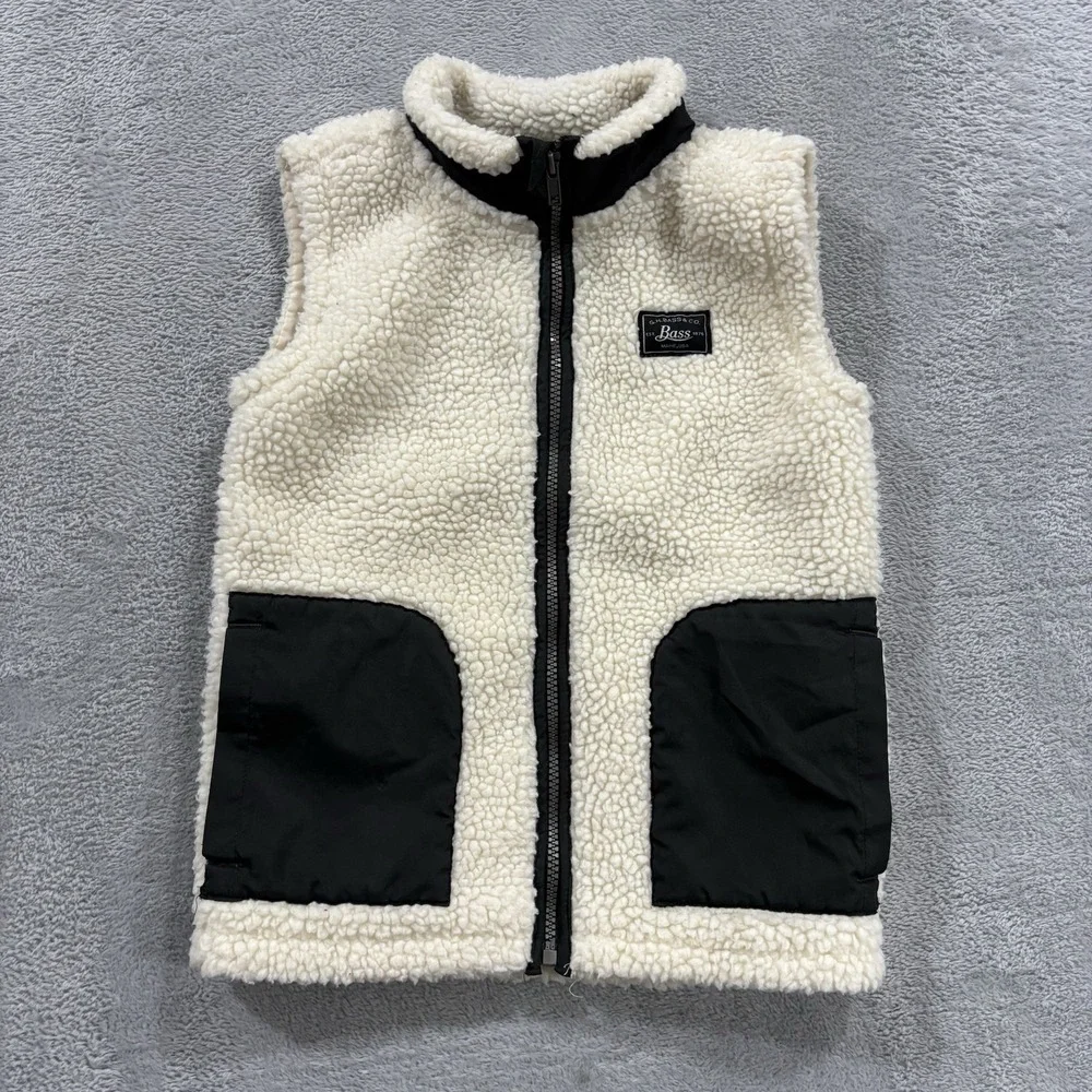 G.H. Bass & Co. Sherpa Fleece Vest Youth Kids 6 White Black Full Zip